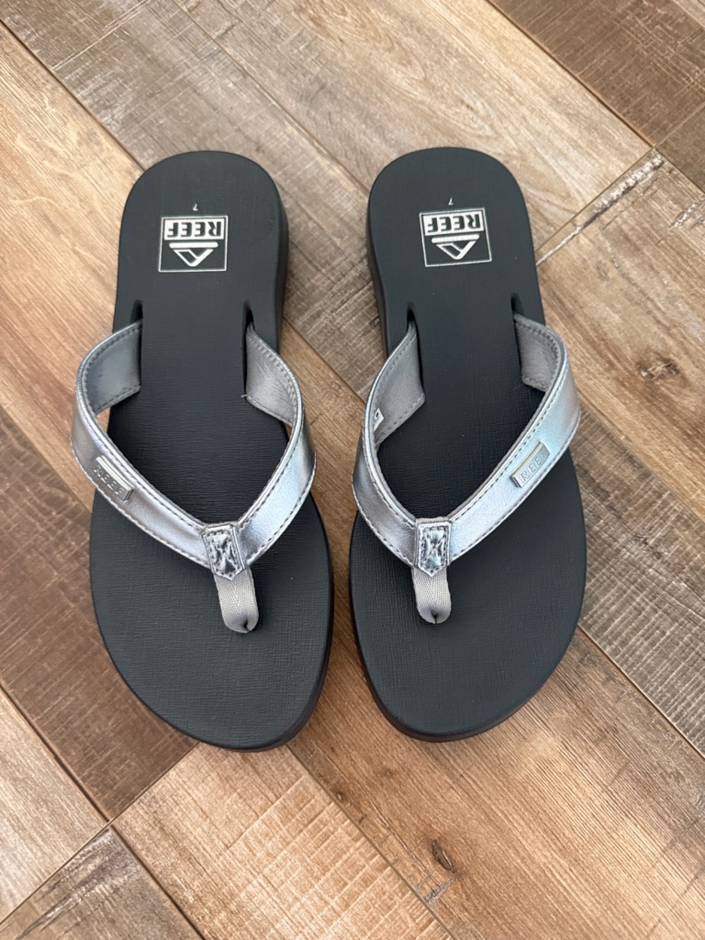 Reef Silver and Black Women's Thong Sandals